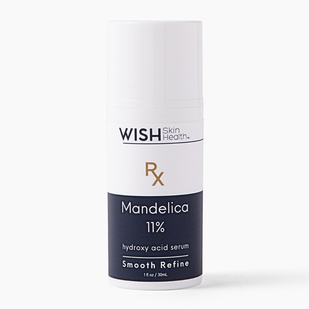 Maximum strength Mandelica ℞ ™ 11% L-Mandelic acid works on two levels, as a gentle exfoliant and as an antibacterial. As an exfoliant, it's shown to smooth fine lines and wrinkles from the skin. It's also a safer alternative to steroids and hydroquinone for the treatment of hyperpigmentation. Mandelica™ penetrates the epidermis slowly and uniformly because of its large molecular size, making it ideal for sensitive skin types and those suffering with acne, rosacea and pigmentation. It is also safe for all s