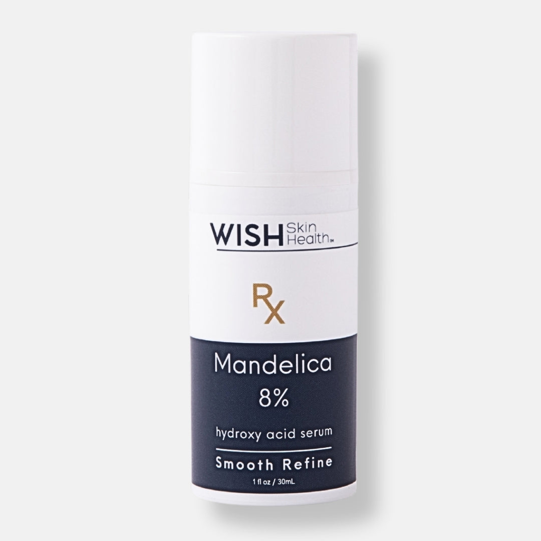 Mandelica ℞ ™ 8% works on two levels, as a gentle exfoliant and as an antibacterial. As an exfoliant, it's shown to smooth fine lines and wrinkles from the skin. It's also a safer alternative to steroids and hydroquinone for the treatment of hyperpigmentation. Mandelica™ penetrates the epidermis slowly and uniformly because of its large molecular size, making it ideal for sensitive skin types and those suffering with acne, rosacea and pigmentation. It is also safe for all skin tones.