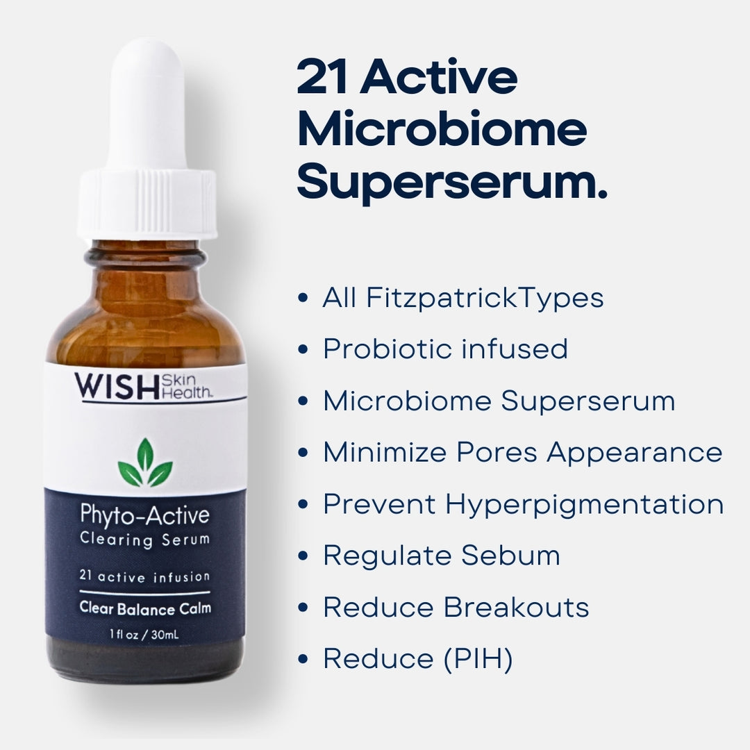 This first-to-market complex features 21 actives-in-one formulation to reduce the formation of acne breakouts and clogged pores, inhibit pigmentation while balancing skin tone.
Serum clears active breakouts while reducing visible skin irritation. Lactobacillus Ferment complex supports the skin’s natural microbiome to prevent future breakouts from forming.
Undecylenoyl Phenylalanine manages pigmentation (dark spots / PIH) that can occur post breakout or from too much UV exposure.
A healthy microbiome inhi