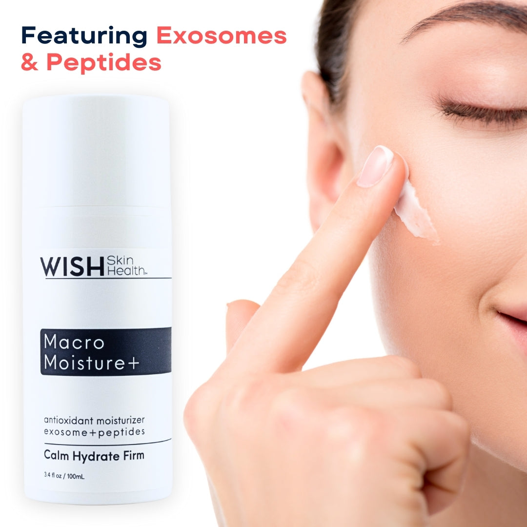 MacroMoisture+ is infused with Vitamins C, E and extracts of pomegranate, grape and carrot seed for the ultimate antioxidant protection. A powerful peptide complex combats the appearance of skin aging. Helps firm and increase skin resilience with bio-stimulating botanicals that help trigger collagen production. Now with apple based, plant derived Exosomes